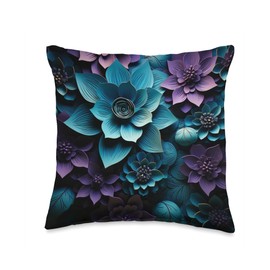 Purple Flowers Wildflower Bouquet Store Purple Flowers Wildflower Bouquet Teal Blue Leaves Botanic Throw Pillow, 16x16, Multicolor