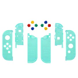 eXtremeRate Clear Replacement Shell for Joycon (Joycon Body Not Included) Handheld Controller Housing Case for Switch Joycon and Switch OLED Models with 8 Colorful Buttons, DIY Replacement Case for