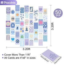 Piacolnic 50 Stück Ästhetisches Bild, Blau Wandcollagen Set Ästhetisches Bild für Wandcollage, Collage Print Kit Postkarte für Teenager Room Decor Ästhetische Postkarte Zimmer Schlafsaal Foto Display