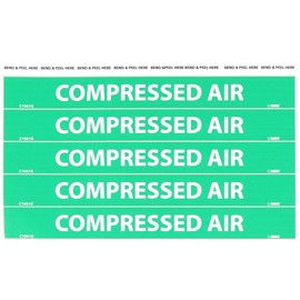 NMC C1061G Pipemarkers Sign, Legend "Compressed AIR", 9" Length x 1" Height, 1/2" Letter Size, Pressure Sensitive Vinyl, White on Green (Pack of 25)