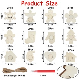 CCINEE 24Pack Christmas Wooden Photo Frame Ornaments DIY Unfinished Wood Picture Frame Ornaments with Pens Xmas Photo Ornament Frames Decor for Holiday Picture Frame Presents and Tree Decoration