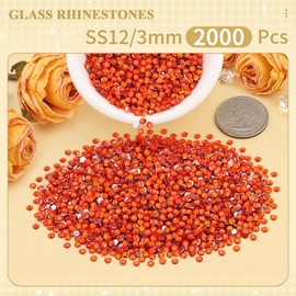 2000PCS SS12/3mm Crystal Rhinestones (Orange/Hyacinth), Bedazzling Flatback Glass Rhinestones for Crafting DIY Nail Art Makeup Decoration, Gems Diomand Charms for Tumbler Shoes Clothing Mug
