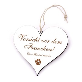 Dog Sign Heart Engraved – Vorsicht vor dem Frauchen, der Hund ist harmlos – Door Sign 13 x 12 cm | Dekolando