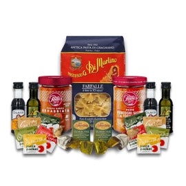Imported Italian Dinner for Two Meal Kit - Sun-Dried Tomato Pesto, Spicy Arrabbiata Pesto, Pasta, Seasonings and Sweets Gift Box