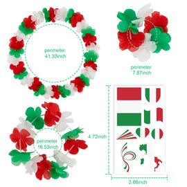 Pack of 20 Italy Fan Item Flower Chain, Hawaiian Fan Set Italia: 4 x Chains, 4 x Headbands, 8 x Bracelets & 4 x Stickers Italy Euro Football Euro Fan Photo Props Flower Chain