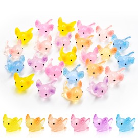 24 PCS Luminous Mini Axolotl for Crafts Dollhouse Fairy Garden Decor Miniature Figurines Resin Animal for Car Tiny Resin Animals for Micro Landscape Plant Pots