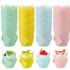 Hotop 200 Pcs Pastel Colors Tulip Cupcake Liners Pink Blue Yellow Green Macaron Cupcake Wrappers Assorted Baking Cups Paper Cupcake Holders Party,Wedding,Birthday,Christmas,Baby Shower Green