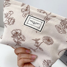 Gidary Cosmetic Bag Makeup Bag Preppy Cute Corduroy Toiletry Bag for Women Travel Essentials (White)