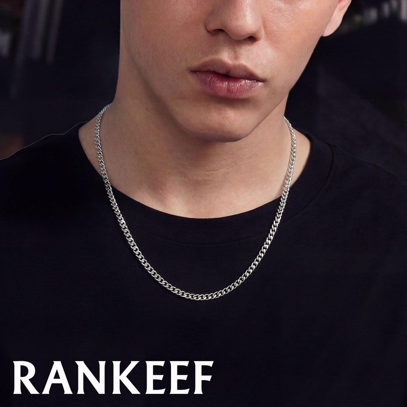 RANKEEF Mens Silver Chain 3mm Cuban Link Chain for Men