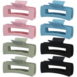8 Pcs Large Hair Claw Clips 4.1 Inch Non-slip Big Square Matte Hair Claws for Women, Strong Hold Banana Clip for Thick Thin Hair(Pink/Green/Light blue/Black)
