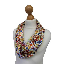 Ladycrow Luxurious Fine Liberty Silk Satin Scarf Stunning White Multi Colour Floral Design Print