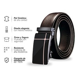 Vedicci Cinturon para hombre de piel sintética/vegana con sistema de cierre automático. Cinturones hombre para uso casual y formal. Cinturon para caballero. Belt Men Tezius (M/L, Café)