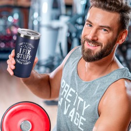 KIKERRO Father's Day Gift for Dad, Grandpa, Husband & Mechanics – 20oz Navy Blue Tumbler | I Fix Stuff & I Know Things - Funny Christmas Birthday Gift for Men | Dad Gifts