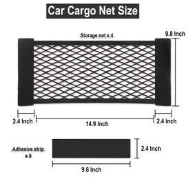 4 PCS Cargo Storage Net, Universal Mesh Cargo Net RV Net Wall Sticker Organizer, Elastic RV Cargo Storage Mesh Net, Small Automotive Cargo Net with Tape Stickers for RV, Car, Trunk (19.7 x 9.8 Inch)