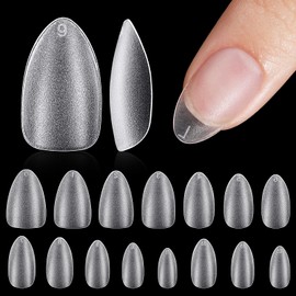 TOMICCA Nail Tips, Sanded Nail Tips, Short, Full Cover, Plain Tip, Clear Tip, Practice, Commercial Use (240 Pieces, Almond)