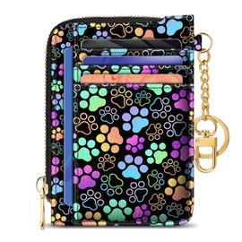 GIANCOMICS Slim Wallet Credit Card Holder Women, Puppy Dog Paw Rfid Blocking Small Card Case, Keychain Thin Pocket Curved Zipper Wallet, Travel Card Holder PU Leather ID Window, Ladies Female Gifts