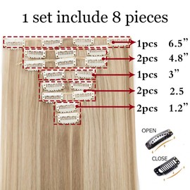 Full Head 8Pcs 18 Clips 24"-26" Clip in Hair Extensions Curly Wavy Straight Thick Clip on Synthetic Hair Extension Hairpieces 24" Curly Wavy Purple Blue