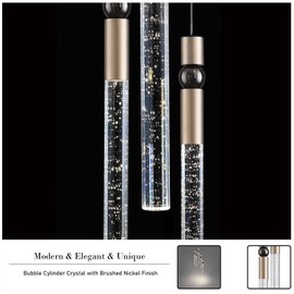 JoollySun Modern Crystal Pendant Light: 3 Light Cluster LED Pendant Lighting for Kitchen Island Dining Room Table - Brushed Nickel