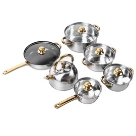 Home Stainless Steel Cookware Sets 12 Piece, Pots and Pans Kitchen Cooking Set with Stay Cool Handles, Dishwasher , Included Milk Pot, Sauce Pan, Fry Pan, Kettle