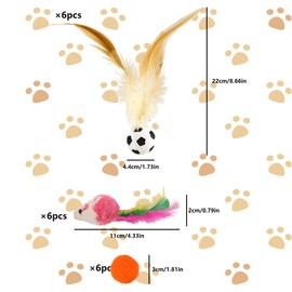 chenyu Cat Toy Set 18 Pieces with Feathered Bouncing Cat Toy Ball Mice Bright Coloured Suitable for Cats to Play Indoor and Outdoor