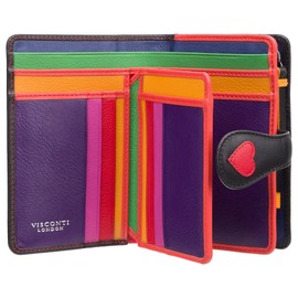 VISCONTI ® Leather Wallet Women's RFID Protection Purse Bifold Multicoloured Wallet in Gift Box Polka Multicoloured Purse (P1), hearts, M, Casual