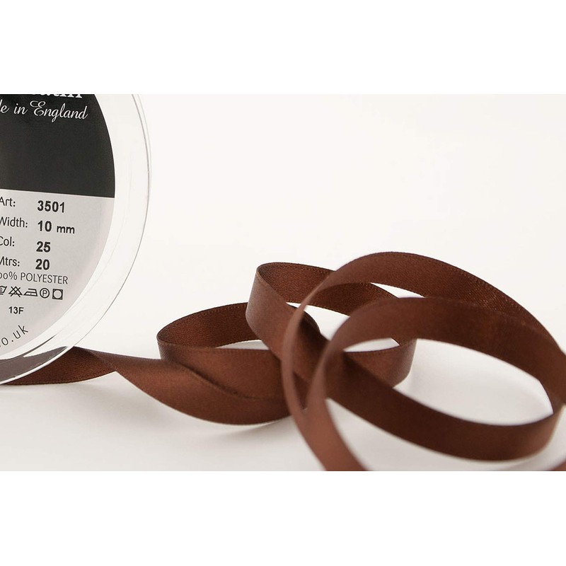 Berisfords Dark Brown Polyester Double Face Satin Ribbon 10mm 3501