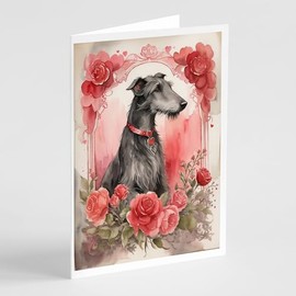Caroline's Treasures DAC4550GCA7P Scottish Deerhound Valentine Roses Greeting Cards Pack of 8 Blank Cards with Envelopes Whimsical A7 Size 5x7 Blank Note Cards