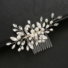 Qiansail Wedding Hair Combs Bride Pearl Rhinestone Hairpieces Bridal Hair Jewelry Accessories for Women and Girls (Silver)