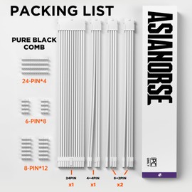 AsiaHorse AsiaHorse 16AWG PSU Cable Extension Sleeved Custom Mod GPU PC Audio Video Power Supply Soft Braided Cables with Two Color Comb Kit 24P/8P to 6+2P/ 8P to 4+4P 30CM