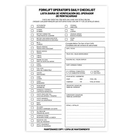 20 Pack Forklift Operator Daily Checklist,Single Copy Contains 30 Sheets, Bilingual Forklift Checklist Inspection Book,2-Ply,Carbonless,Daily Educational Training Reference for Workplace Safety