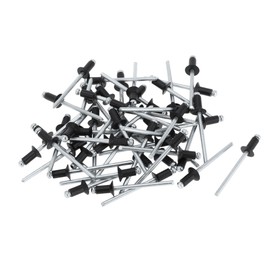 Motoforti Open End Large Flange Blind Rivets 4mm Grip Diameter 6.4mm Grip Length 8mm Flange Diameter Aluminum Alloy Iron Silver Tone Black 50 Pcs