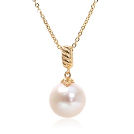 GeLaozee Single Pearl Pendant Necklace For Women Gold Plated Non Tarnish Chain Charm Choker Freshwater Cultured Real Pearl Drop Necklace (Gold O Shape Peg Style)