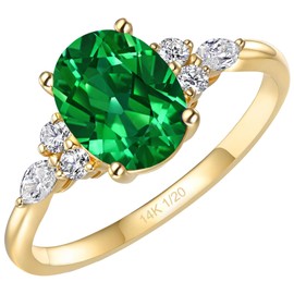 Jknel 14K Gold Emerald Rings for Women, Oval Shape 1.5CT May Birthstone Promise Anniversary Gold Vermeil Ring, Gift for Wife Mom Girlfriend Her Size 9