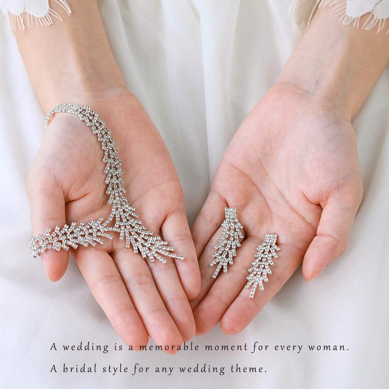 Unicra Bride Silver Necklace Earrings Set Crystal Bridal Wedding Jewelry