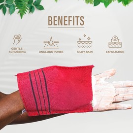 Sheanefit Exfoliating Bath Washcloth - Premium Korean Body Scrubber Crafted from Durable 100% Rayon Viscose for Spa-Like Skin Treatment at Home (6, Red)