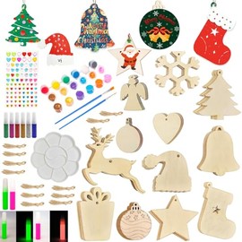 Christmas Wooden Ornaments Painting Craft Kit,Paint Your Own Xmas, Unfinished Wood Slices Christmas Crafts for Kids Adults Lover, Art and Craft Christmas Tree Hanging Decorations (12 Models-60 Items)