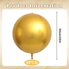 Round Gold Balloons, Pack of 6 Round Foil Balloons, 22 Inch 4D Foil Balloons, Alluminio Balloons 4D, Balloons Decoration, for Birthday, Baby Shower, Wedding, Party Decoration