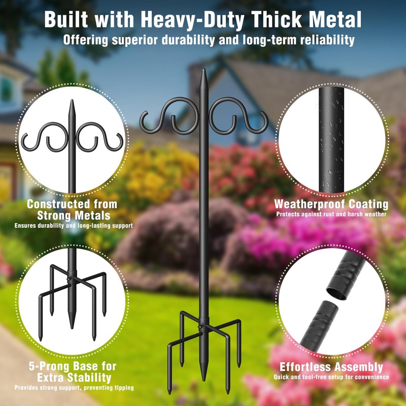Double Shepherds Hooks for Outdoor, 108 Inch Heavy Duty Bird