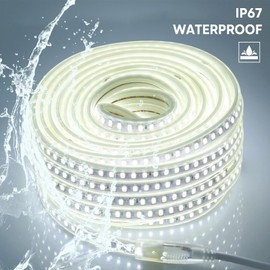 pcningled AC 110 Volt LED Light Strip Flexible Cuttable 6.56 ft Outdoor LED Lights Waterproof IP67 SMD 5730 120LEDs/m 6000K Cold White Rope Lights for Bedroom Wall Kitchen Cabinets Home Decor