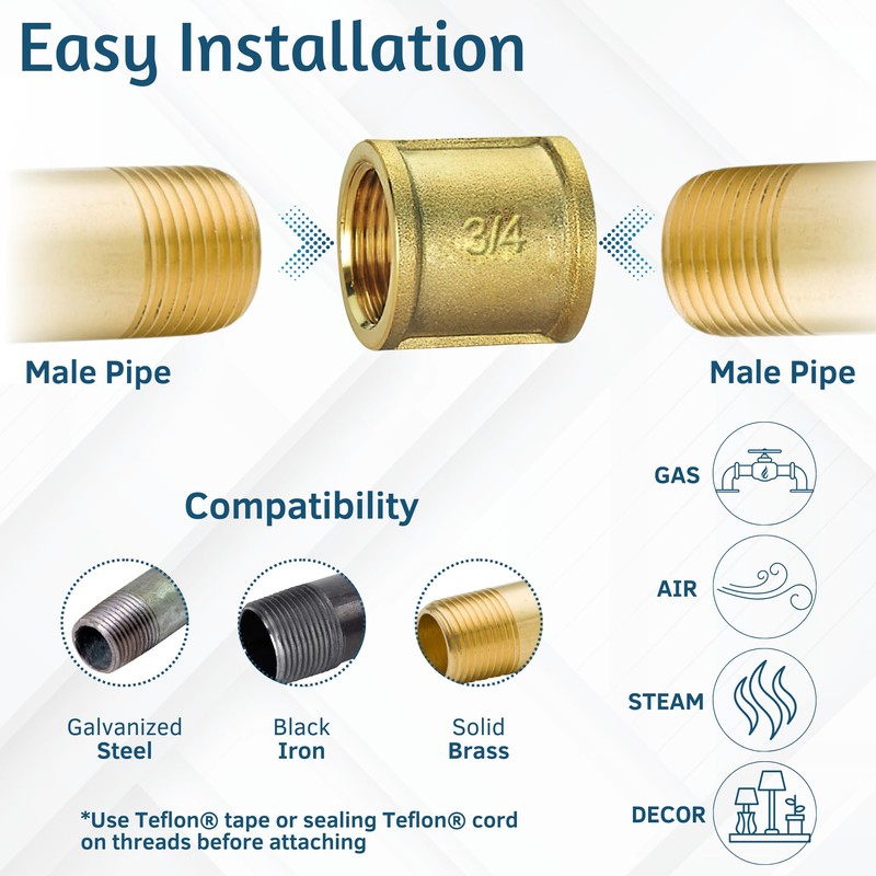 PipeSan Brass Sleeve Fitting 3/4 Inch, 3 Pieces 3/4 Inch