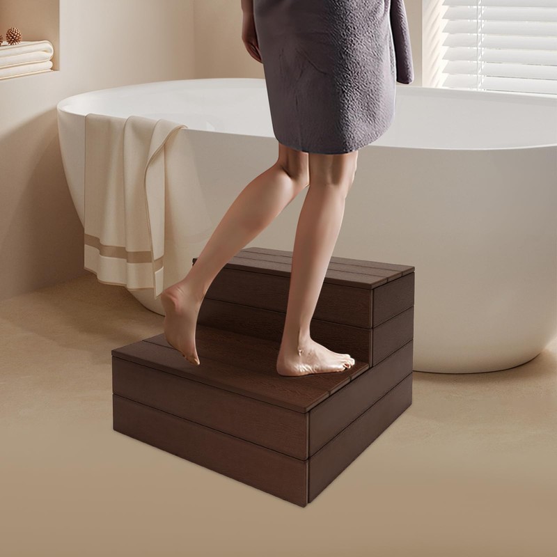 2-Step Hot Tub Stairs, 25 Inch Wood Bathtub Steps, Modern