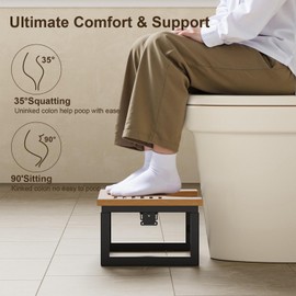Wood Foldable Toilet Poop Stool Adult, 7" 8" 9" Height Adjustable Squatting Potty Stool for Adults Kids with Metal Frame, Heavy Duty Bathroom Step Toddler Stools for Pooping, 500lbs Capability