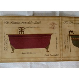 Victorian Porcelain Tubs Vintage Bathroom Wallpaper Border