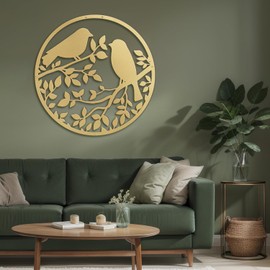 SIGNLEADER Metal Wall Art Decor Two Birds in Branches Minimalist Modern Abstract Wall Sculpture Hangings Home Decoration for Living Room, Bedroom, Bathroom, Kitchen - 30" Gold