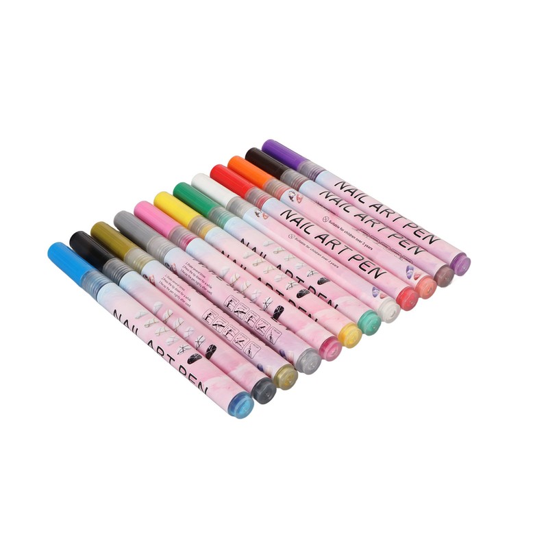 12Pcs 3D Nail Polish Pens 0.5mm Tip Bright Colors Easy