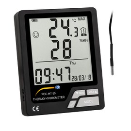 PCE Instruments PCE-HT 50 Room Hygrometer, for Humidity and Temperature Measurement, Includes External Temperature Sensor, Along with a Clear Display and Data Logging Function