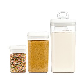 Felli Flip Tite Acrylic Food Storage Container with Lid 6” XL Air Tight Ring Seal Flip Top, Plastic Kitchen Baking Canister for 5 lb Flour Protein Powder Pantry Organizer (Nest-L, White) With Scoop