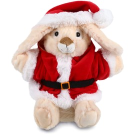 DolliBu Santa Rabbit Stuffed Animal Plush Hand Puppet - Super Soft Farm Animal Dress Up with Red Santa Claus Outfit, Perfect Holiday with Name Personalization - 9 Inches