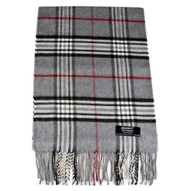 100% Climaxsoft® Men's Scarf, Soft Like Cashmere, Made in Germany, Plain & Plaid, 180 x 30 cm - 3- Grau Karo
