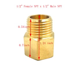 5 Pack Solid Brass 1/2" Female NPT x 1/2" Male NPT Thread Brass Hex Pipe Fittings Adaptor